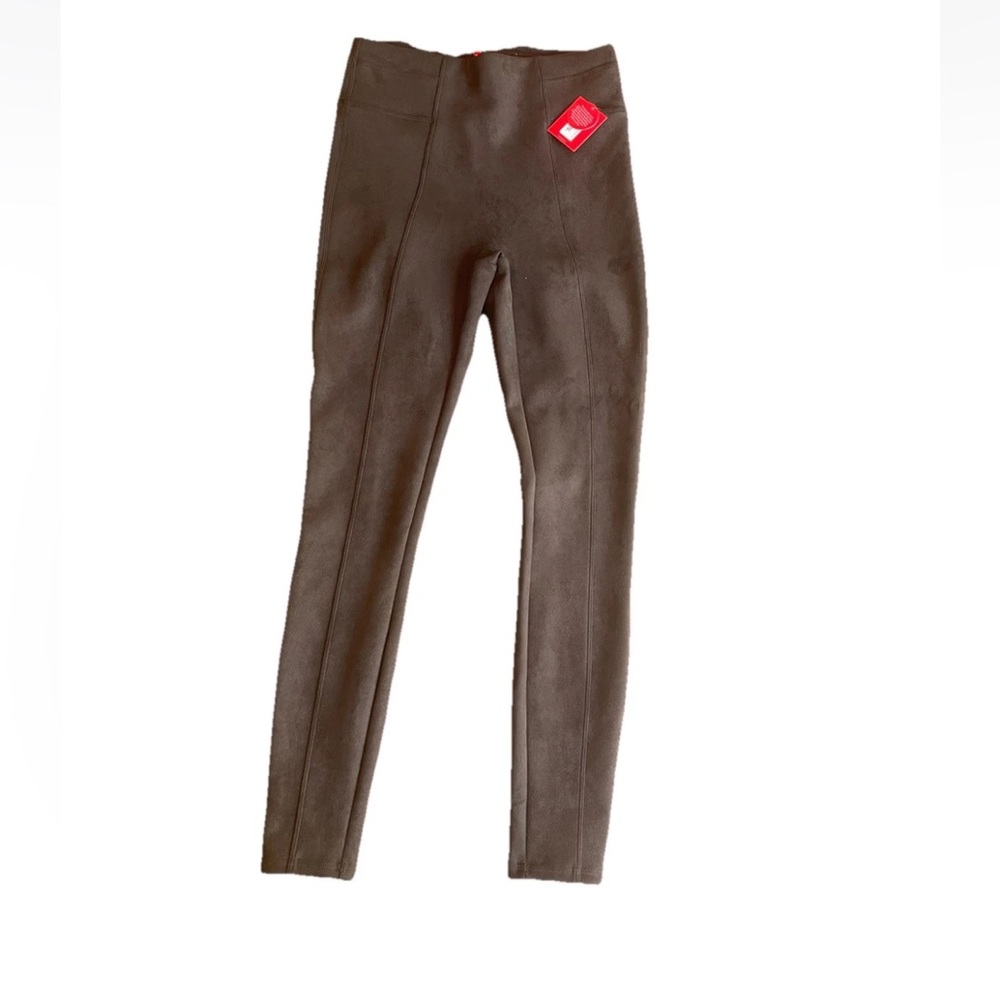 SPANX Women S Pants Brown Polyester Faux Suede High Rise Pull On Skinny Stretch